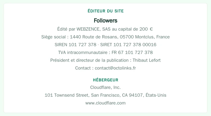 Coordonnées légales de l&rsquo;éditeur et de l&rsquo;hébergeur du site